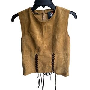 EDIN Vintage 90's Women's 100% Leather Western Lace Up Corset Top Coachella Sz 8